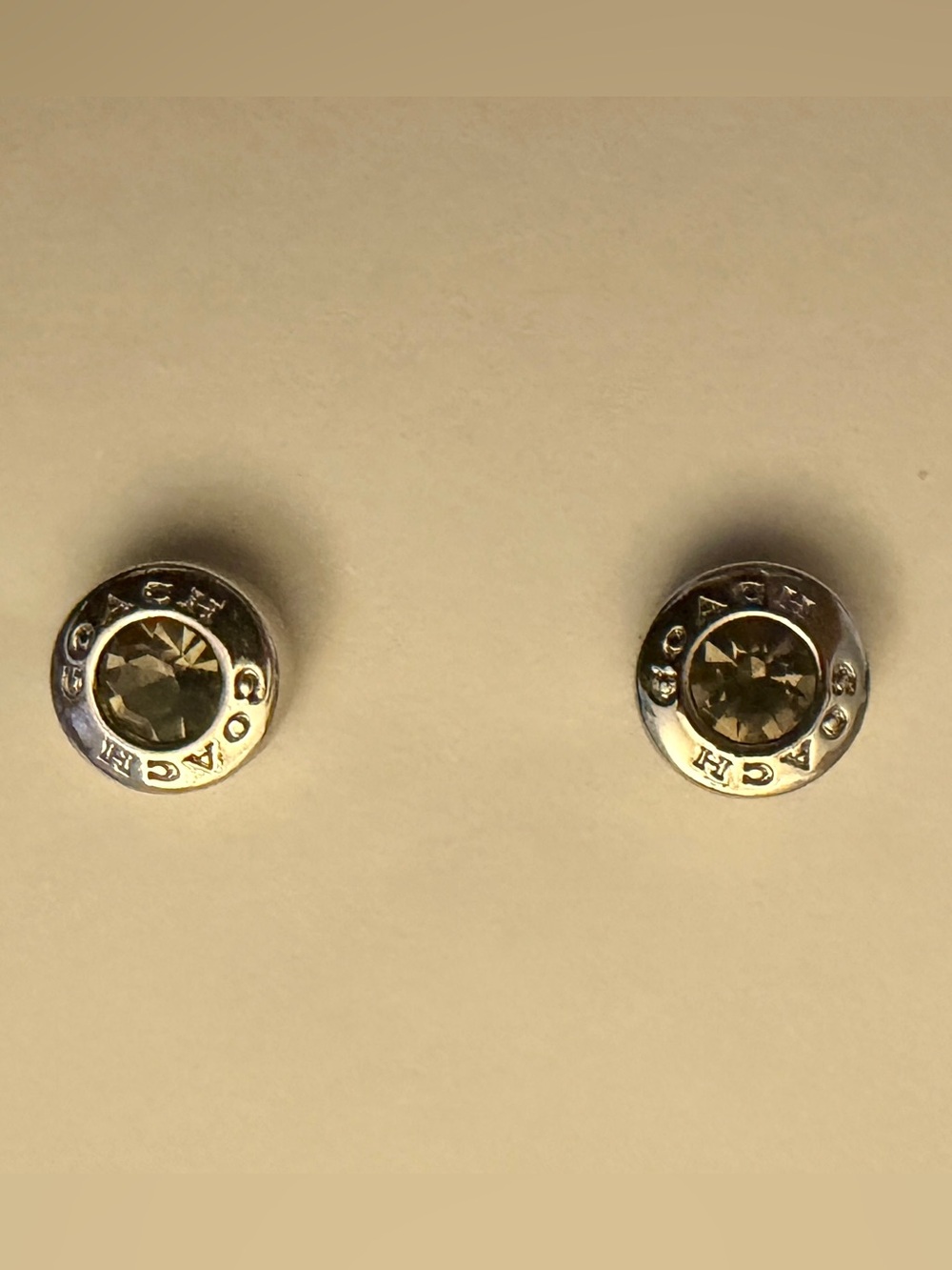 Coach Silver Open Circle Stone Stud Earrings